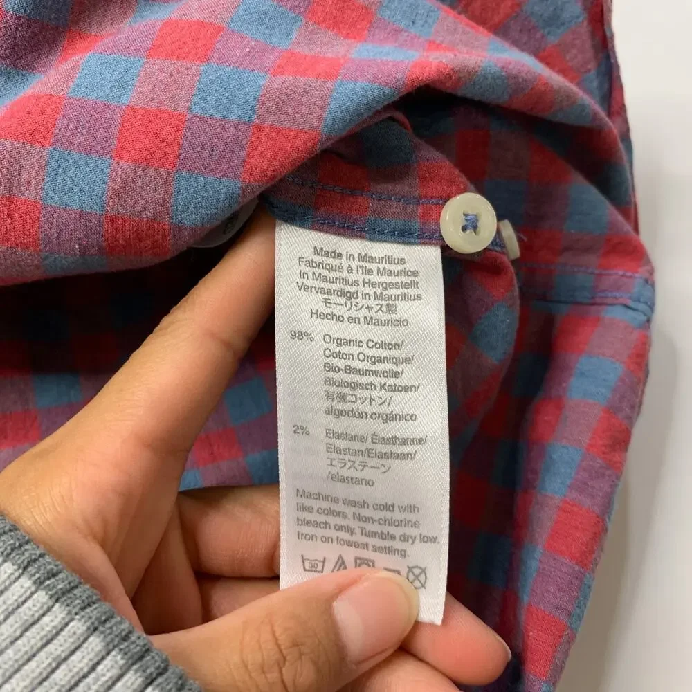J Crew Shirt Mens M Medium Red Blue Secret Wash Classic Stretch Gingham Check